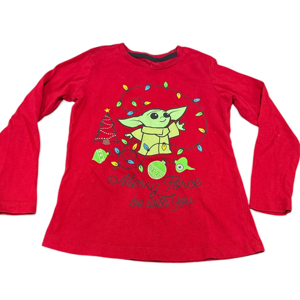 Star Wars Grogu “Merry Force Be With You” Red Holiday Shirt XS (4–5)